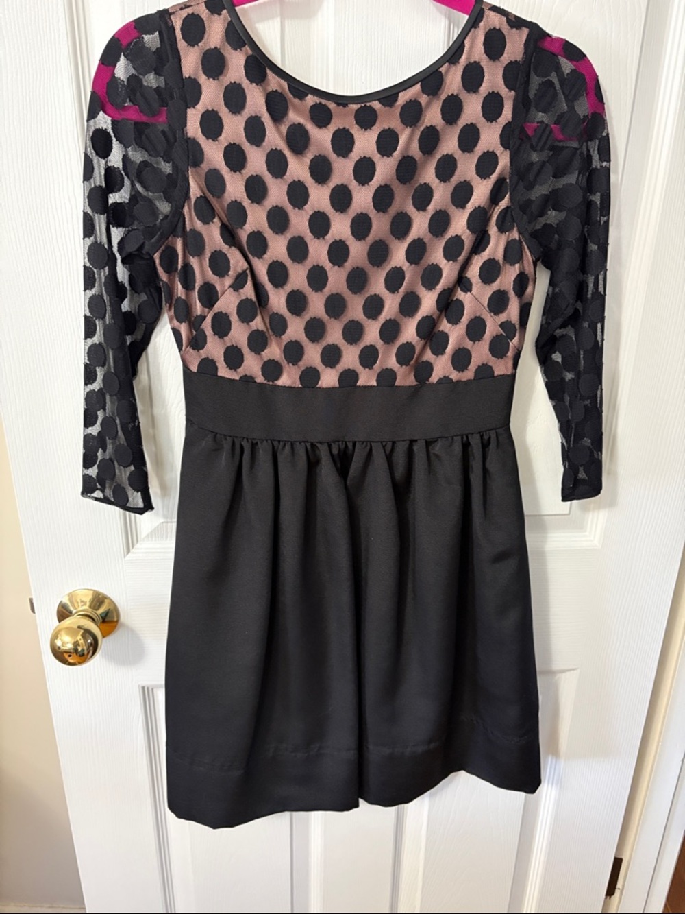 Eliza J Black and Blush Polka Dot Fit-and-Flare Dress